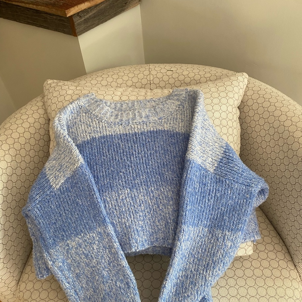 Garage Light Blue and White Crew Neck Sweater